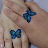 Blue Butterfly Seed Bead Rings