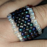 Iridescent Clear And Oil Spill Seed Bead Peyote Stitch Ring 