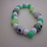 Skull Single With Green Stars And Green And White Beads