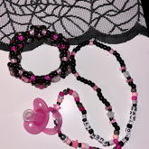 Matching Pink & Black Pacifier Necklace And 3d Cuff