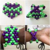 Green & Purple Heart Cross Bracelet 