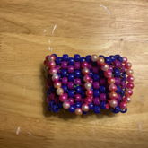 Blue & Magenta Multi-stitch With Pink Pearls ‘ - ‘