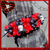 Black And Red Skulls N Spikes Cuff