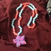 Pink&blue Necklace With Tie Dye Pink/blue Loom Flower Charm
