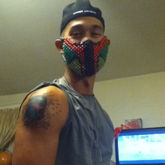 Friend Wearing Mask I Made Him And Showing Off His Tattoo That Matchs