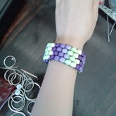 Purple And Lime Green Flat Peyote Stitch Cuff