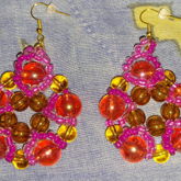 Pink-red Magenta And Amber Giant Pentacle Earrings