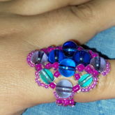 Magenta And Blue Gl*** Bead Ring